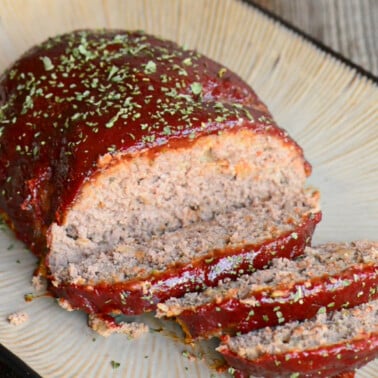 homemade meatloaf with ketchup sauce.
