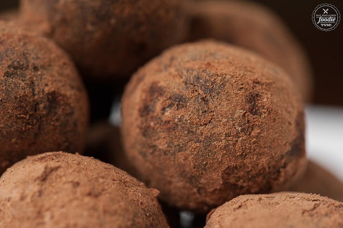 A close up of of a homemade cinnamon chocolate truffle