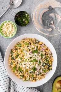 Mexican street corn salad tossed in creamy dressing.