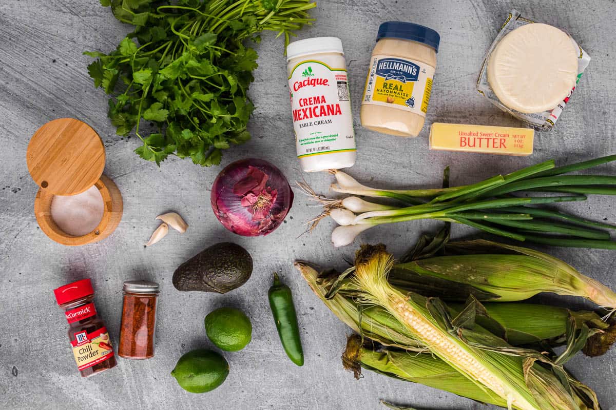 ingredients needed to make Mexican street corn salad.