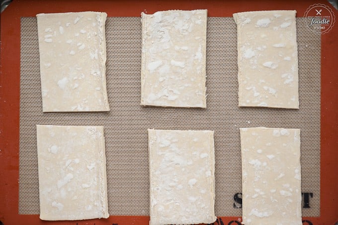 puff pastry cut into rectangles on baking sheet