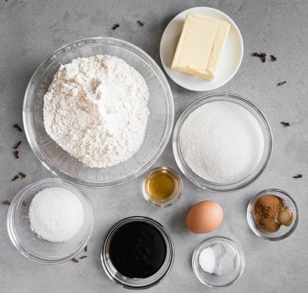 ingredients to make ginger Molasses Cookies
