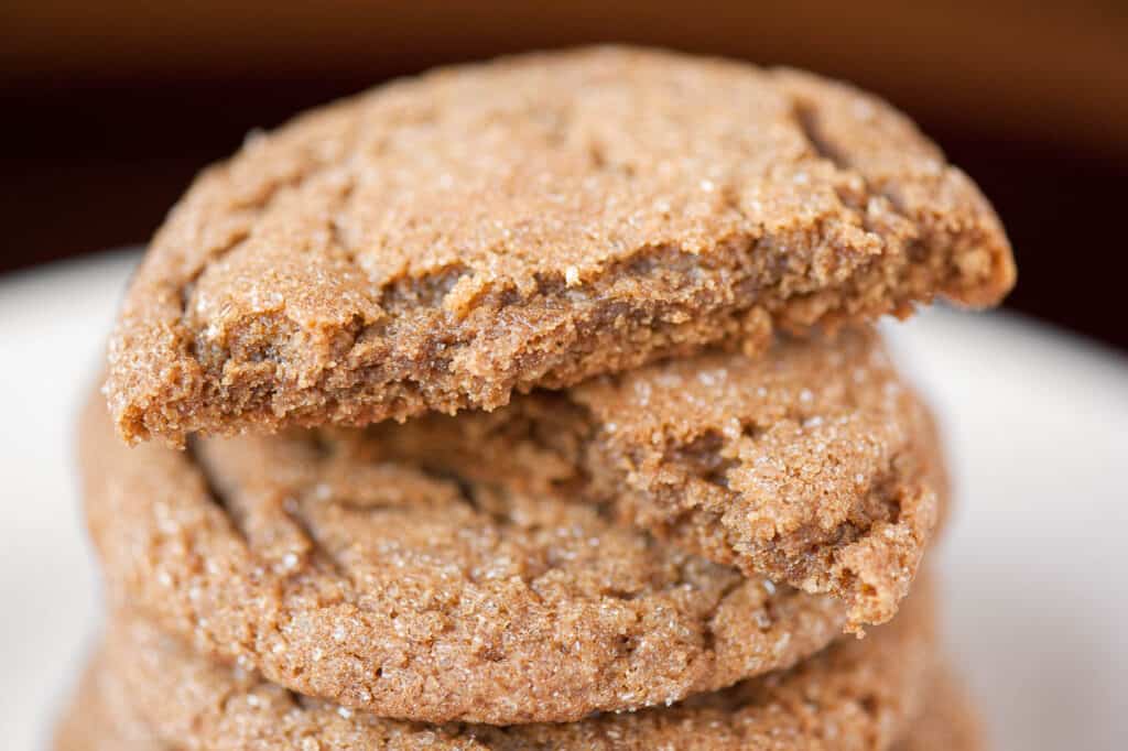 half of a chewy Molasses Cookie