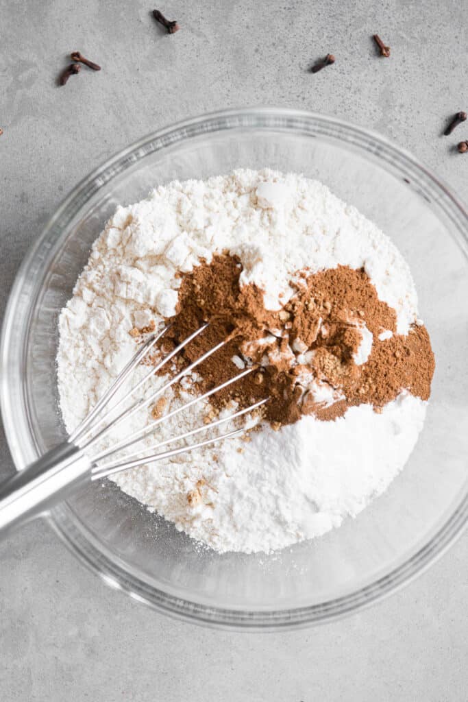 whisking dry ingredients for old fashioned Molasses Cookie recipe