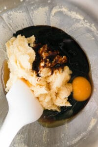creamed butter and sugar with molasses and egg