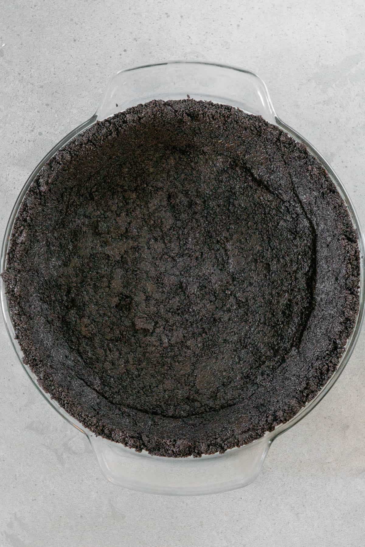 oreo crust pressed into pie dish