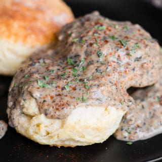 biscuits with country mushroom gravy made from dehydrated mushrooms