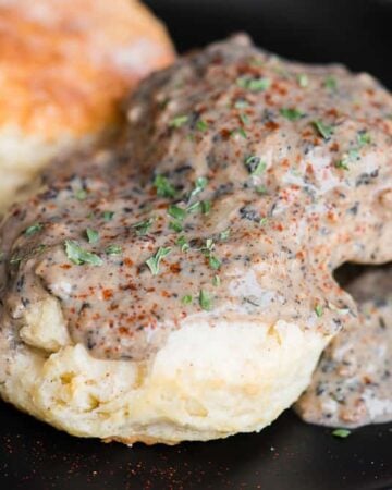 biscuits with country mushroom gravy made from dehydrated mushrooms