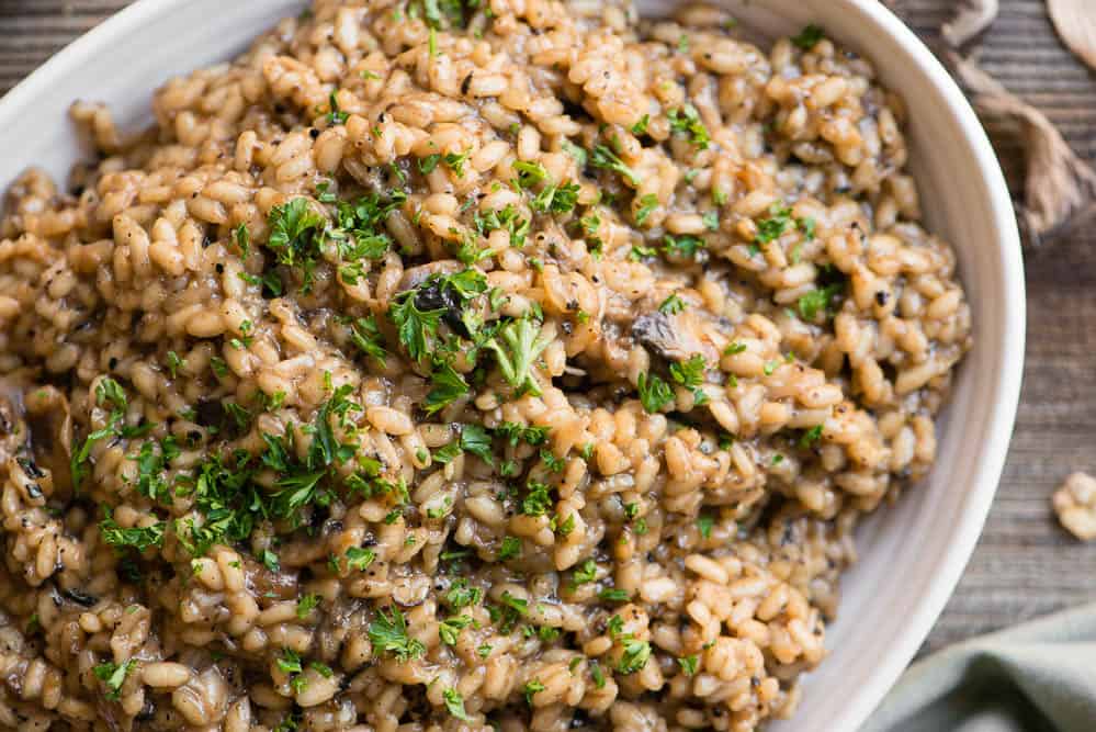 homemade risotto flavored with fresh and dried mushrooms