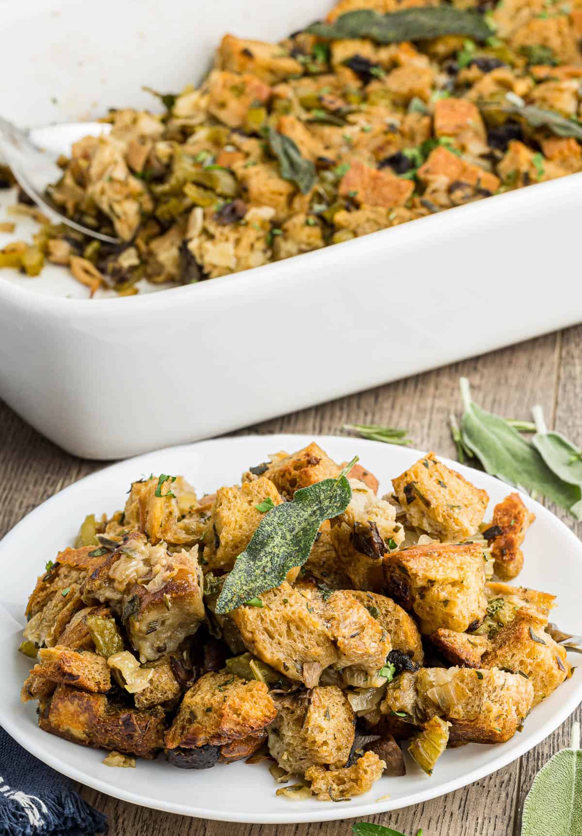 wild mushroom stuffing on plate.