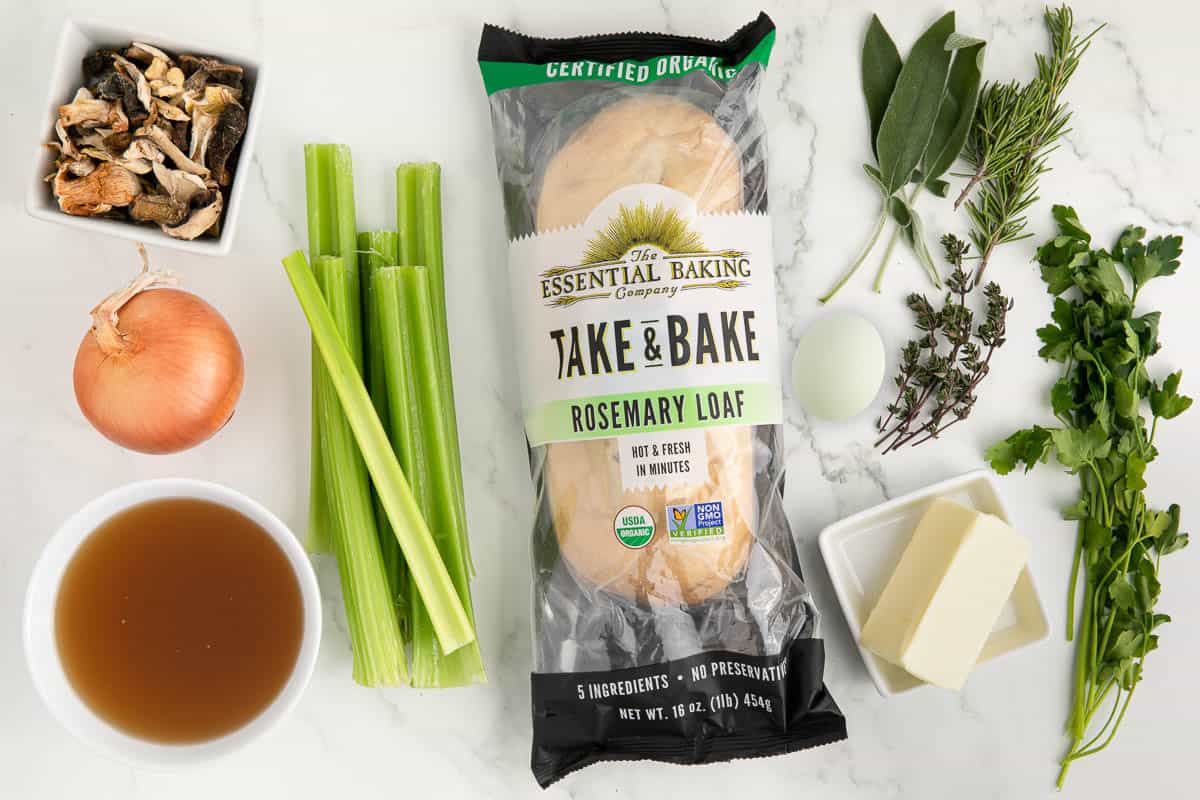 ingredients needed to make wild mushroom stuffing.