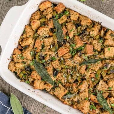 homemade thanksgiving wild mushroom stuffing.