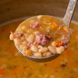 ladle of navy bean soup.