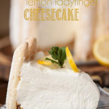a slice of no bake lemon ladyfinger cheesecake
