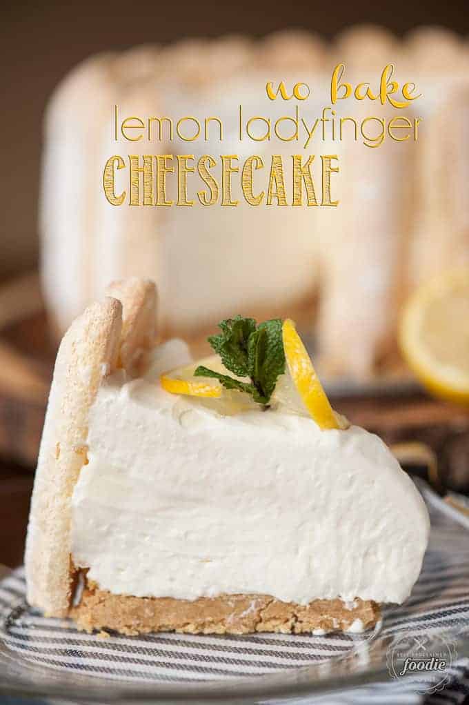 a slice of no bake lemon ladyfinger cheesecake