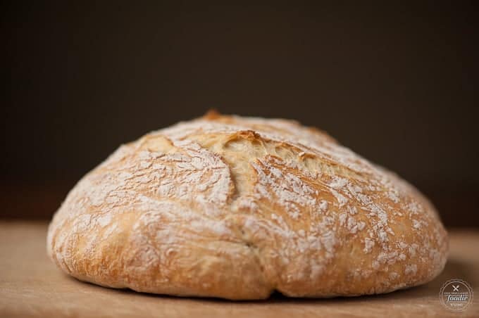 side view of a crusty loaf of bread