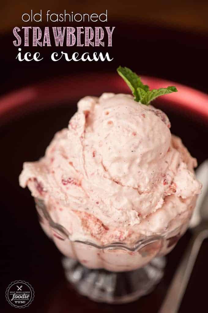 Strawberry ice cream in dish