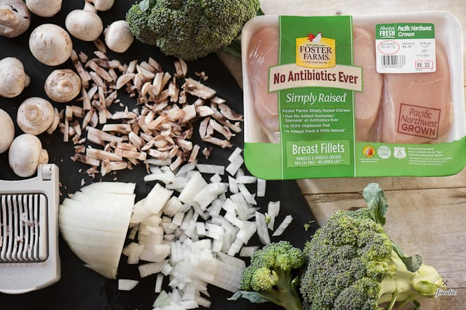 ingredients for one pot cheesy chicken broccoli rice casserole