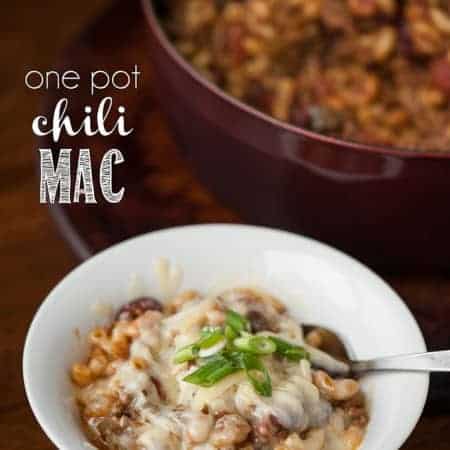 This tasty One Pot Chili Mac is an easy and filling meal that can be served up as a kid friendly family dinner or can feed a crowd while watching the game.