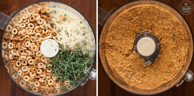 food processor before and after with cheerios and parmesan