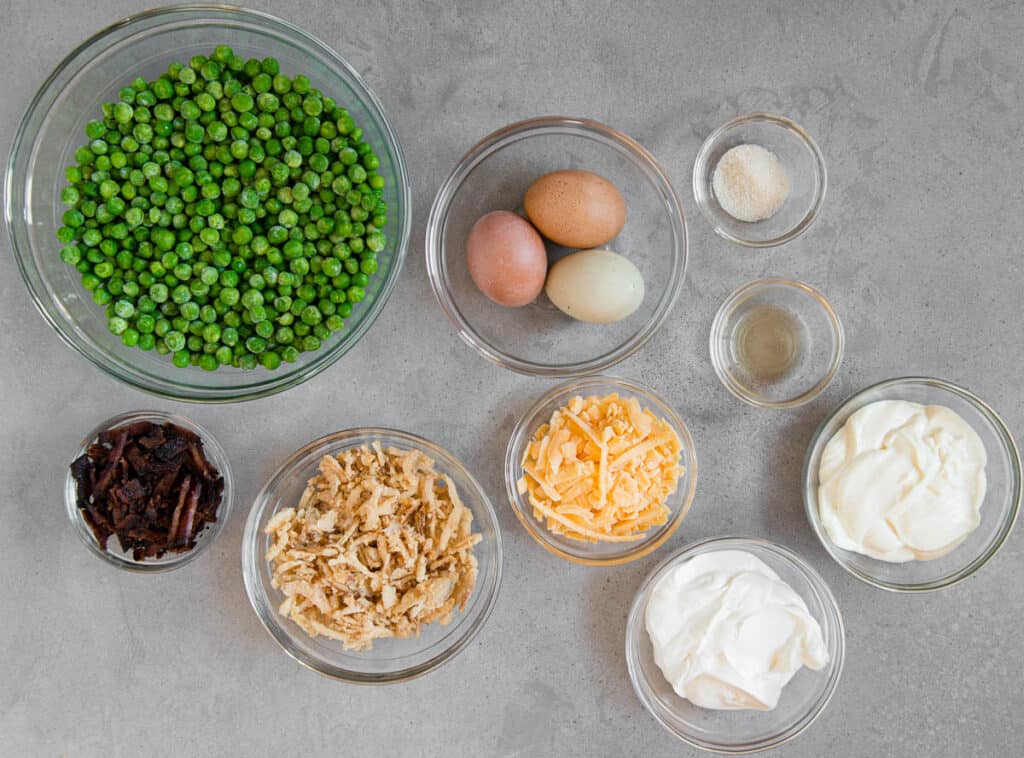 measured ingredients for Pea Salad