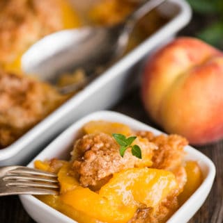 Easy southern peach cobbler in dish