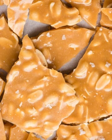 close up of homemade peanut brittle