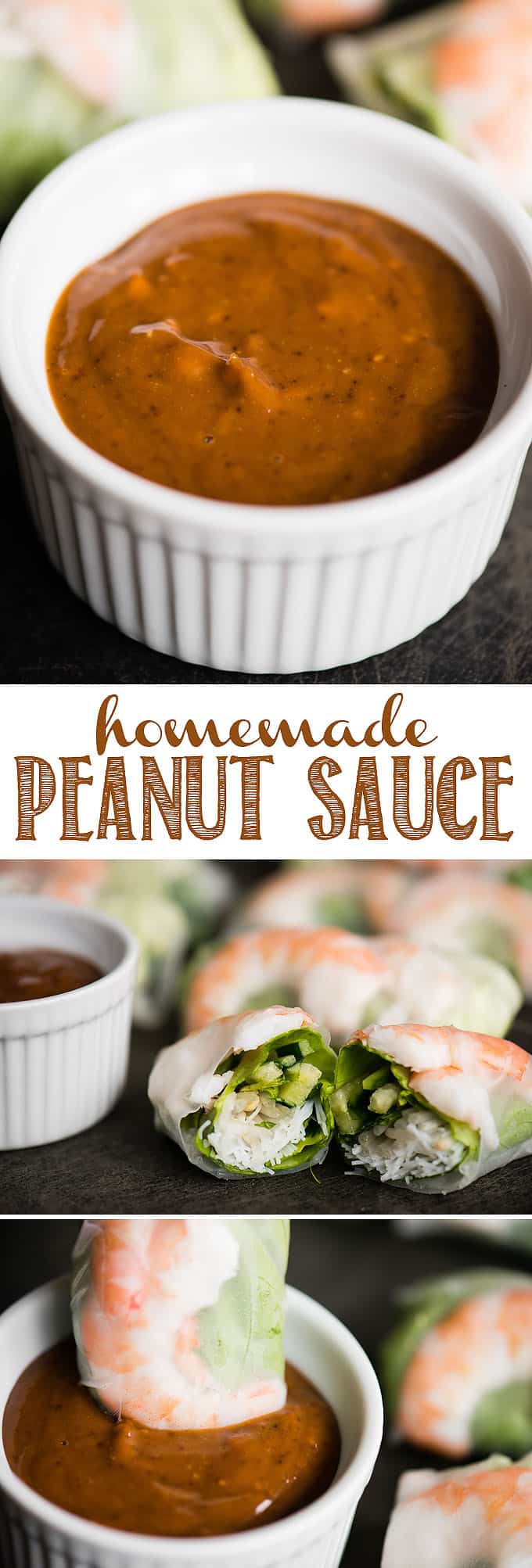 Peanut Sauce that is bursting with flavor is perfect for dipping homemade fresh summer rolls! This Thai and Vietnamese inspired peanut sauce recipe uses ingredients you'll most likely find in your pantry. It takes only a few minutes to make when mixed in your blender. You can use it as a base for salad dressing too! #peanut #peanuts #peanutsauce #thaipeanutsauce #peanutbutter #peanutbuttersauce