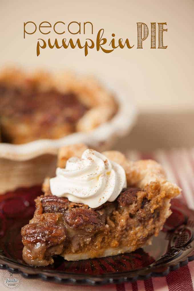 a slice of pecan pumpkin pie