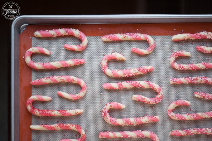 Peppermint Candy Cane Cookies on baking sheet before being baked