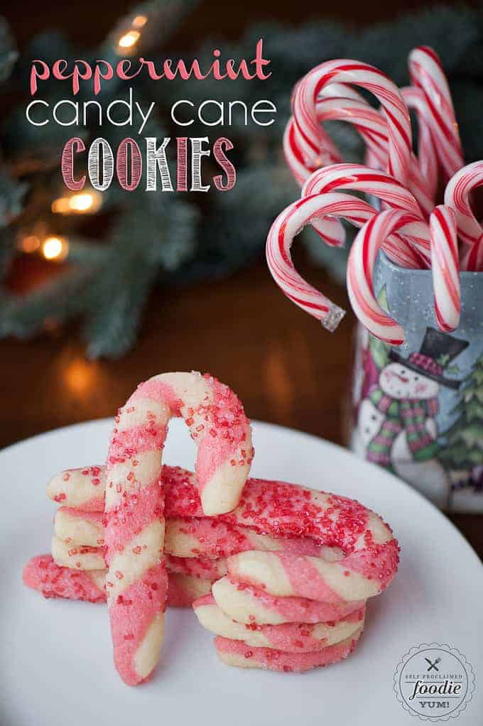 plate of sugar cookies shaped like candy canes