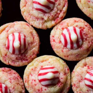 Peppermint Kiss Cookies made from sugar cookies and peppermint kisses