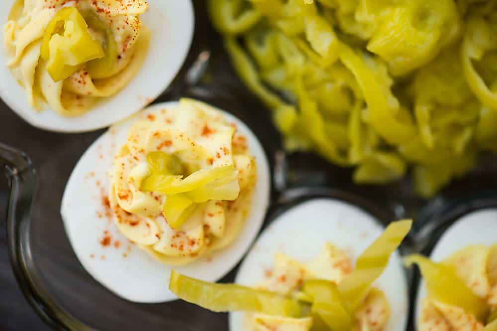 homemade pepperoncini deviled eggs