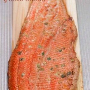 salmon on a wooden plank