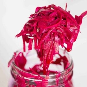 shredded raw beets that have been quick pickled