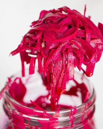 shredded raw beets that have been quick pickled