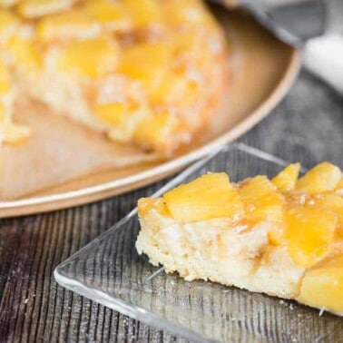 Fresh Pineapple Upside Down Cake recipe in a cast iron skillet
