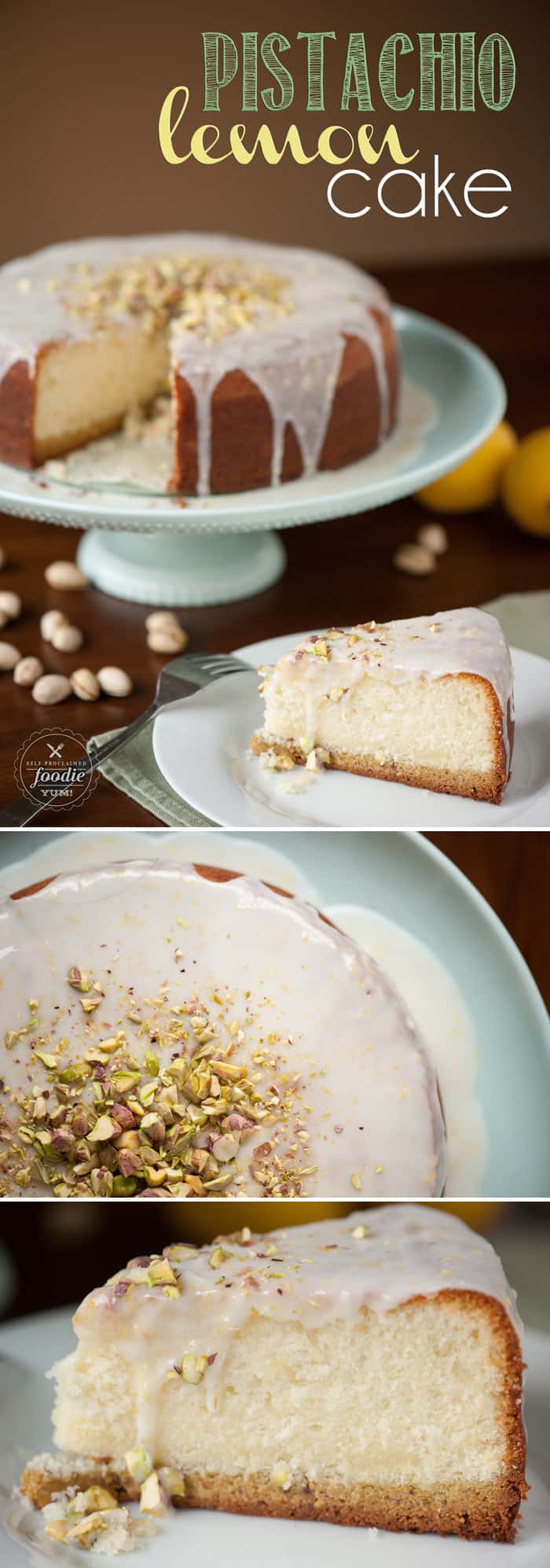 This sweet and rich Lemon Pistachio Cake is sure to impress with its pistachio cookie crust, melt-in-your-mouth lemon cake, and lemon zest icing.