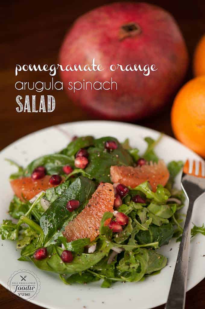 winter greens with orange and pomegranate