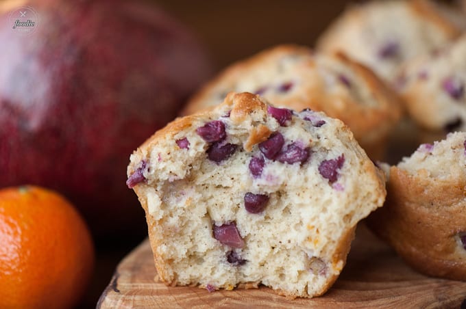 pomegranate orange muffin split in half