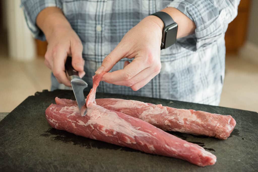 removing fat from pork tenderloin