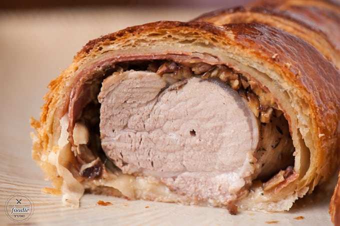 close up view of cooked pork wellington