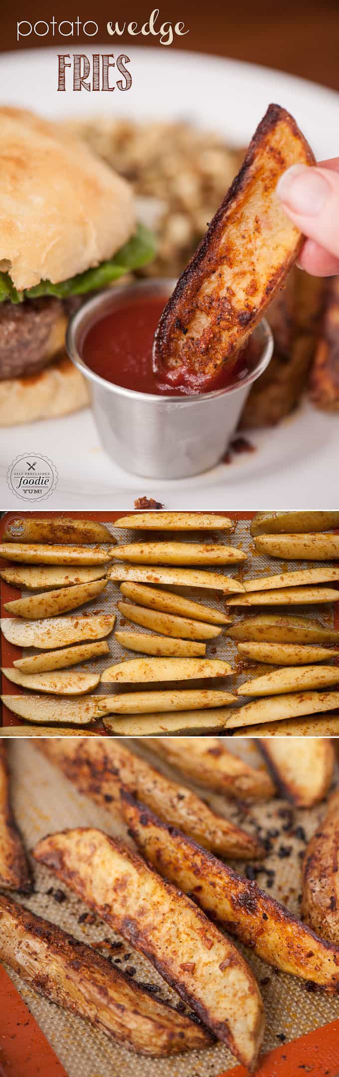 Oven baked and perfectly seasoned Potato Wedge Fries are easy to make and make a great side for your burger or dog.