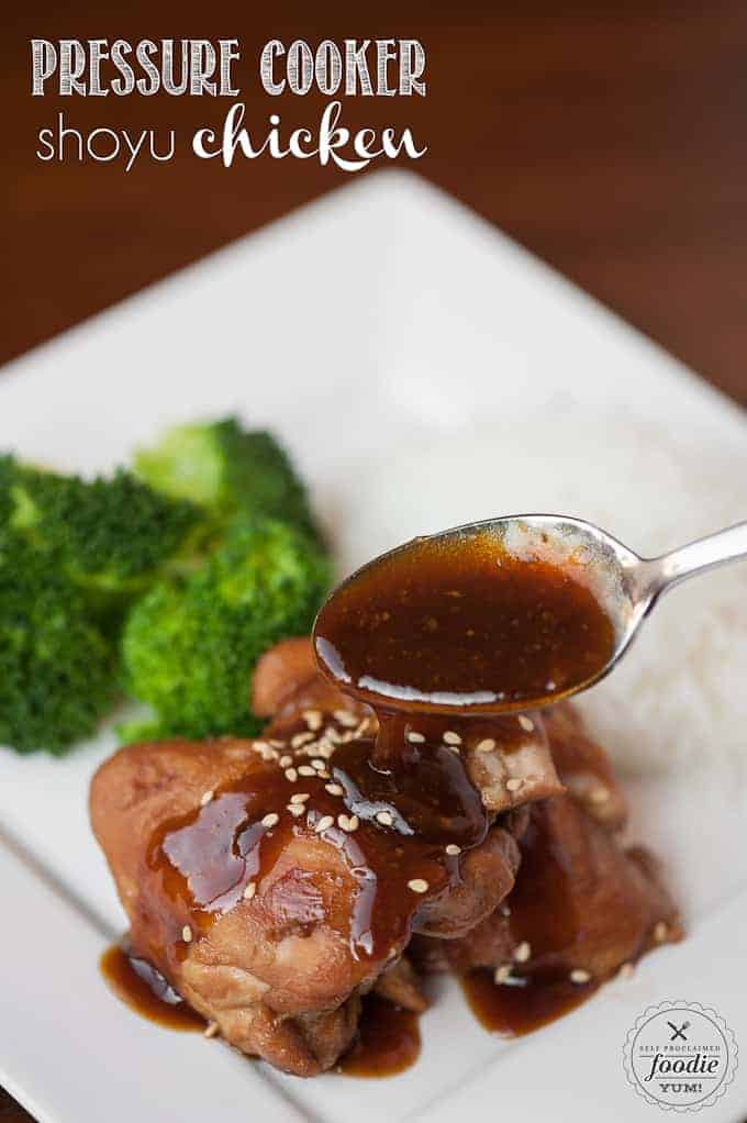 pressure cooker shoyu chicken with broccoli and rice