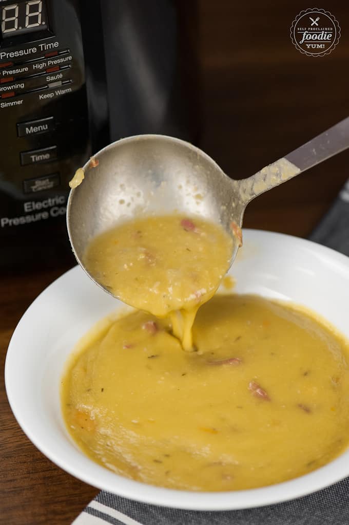 ladel of split pea soup