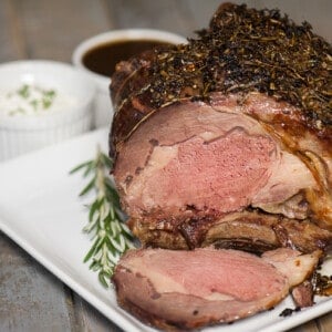 perfectly cooked prime rib roast.