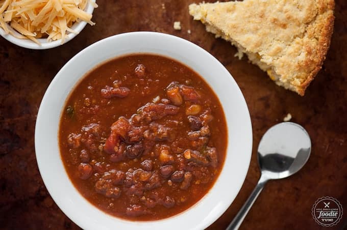 A bowl of pumpkin beer chili