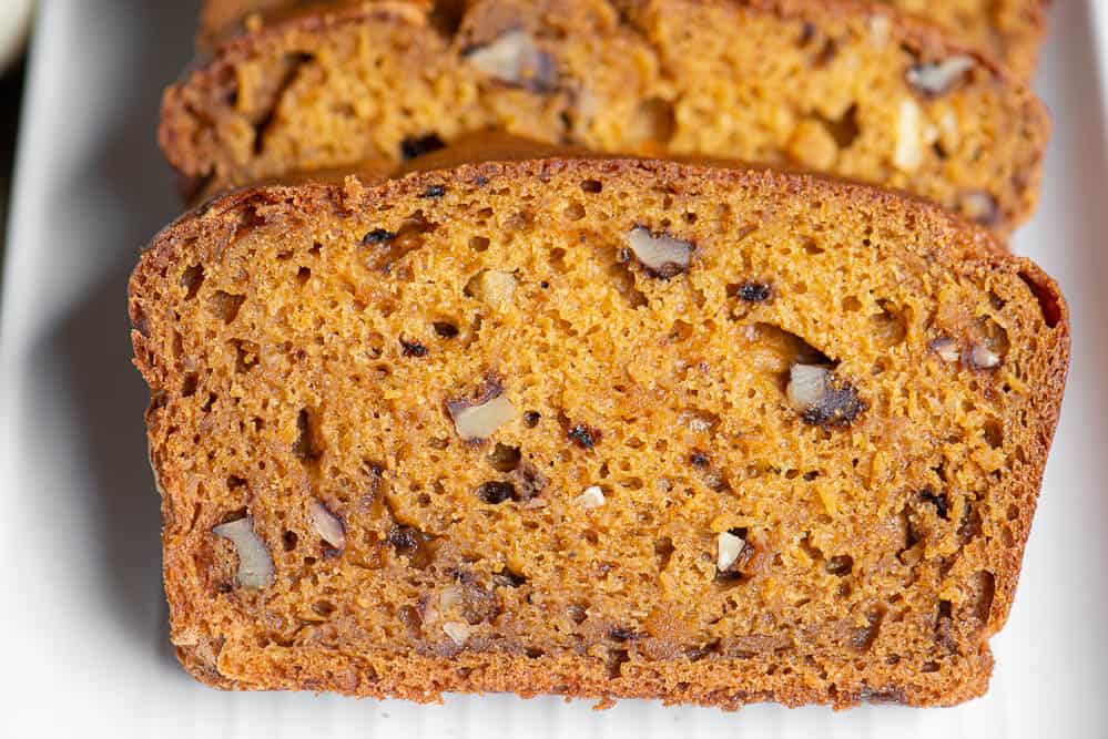 close up photo of pumpkin bread slice