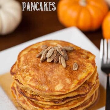 a stack of pumpkin buttermilk pancakes