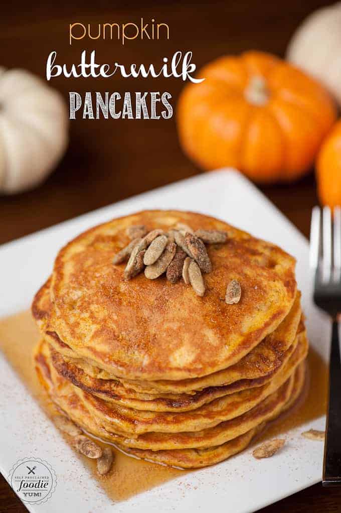 a stack of pumpkin buttermilk pancakes